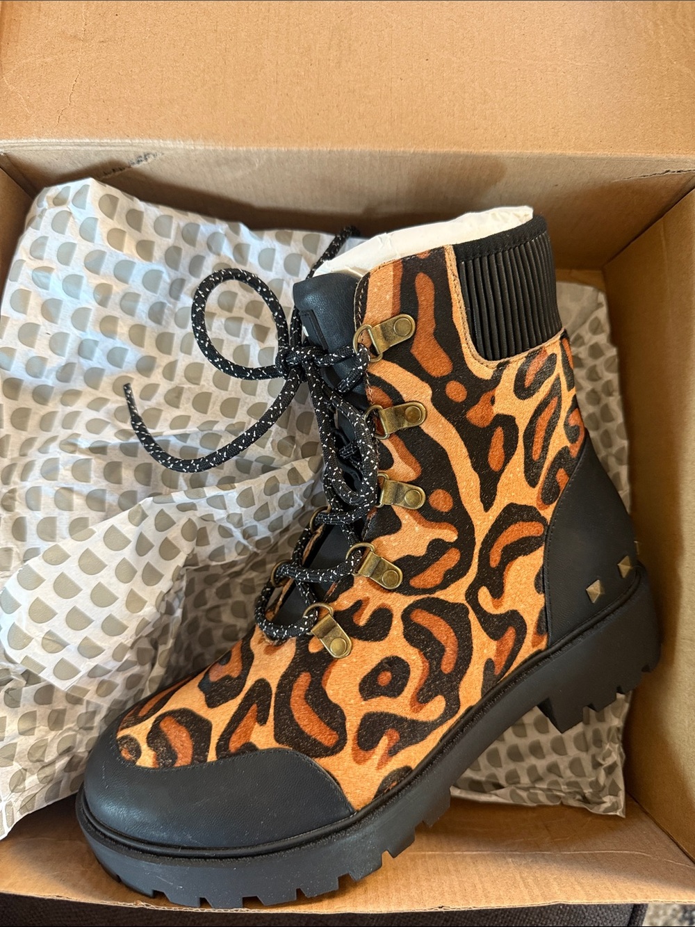 Desigual Leopard Print Lace-Up Ankle Boots